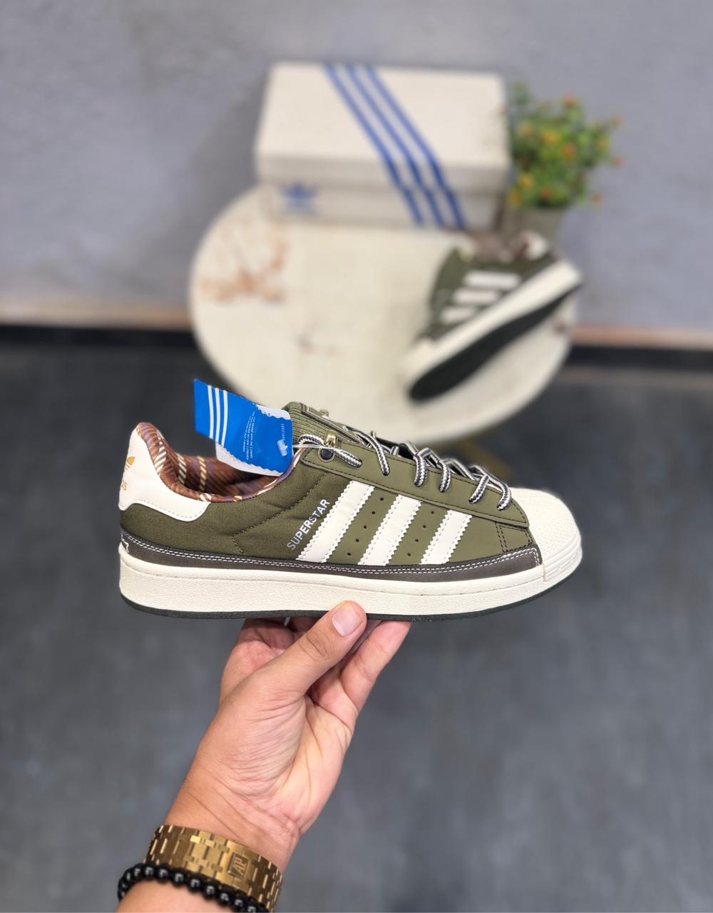 ADIDAS ORIGINALS SUPERSTAR 2ND GENERATION OLIVE GREEN WHITE SOLE