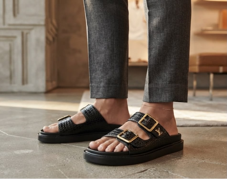LOUIS VUITTON METALLIC LOGO -COMFY FLIP FLOP FOR MEN 🖤🖤