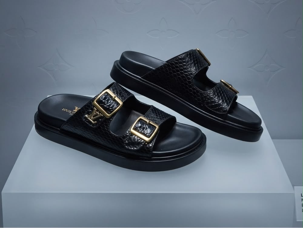 LOUIS VUITTON METALLIC LOGO -COMFY FLIP FLOP FOR MEN 🖤🖤